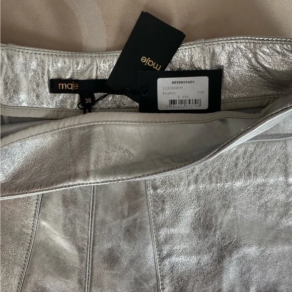 MAJE IROSUM LEATHER SHORTS Silver NWT Size-38 no belt - Picture 5 of 8